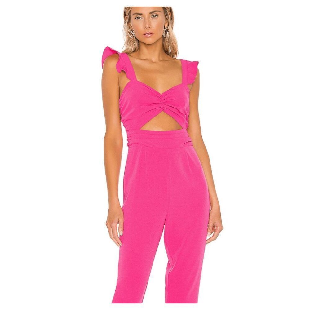 Lovers + Friends Pink Knox Jumpsuit Flutter Straps‎ Front Cut Out Size Small